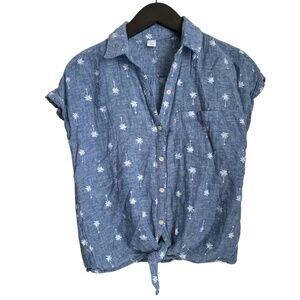 Old Navy Women's Denim Shirt with Palm Trees Size XS Chambray Button Down Top